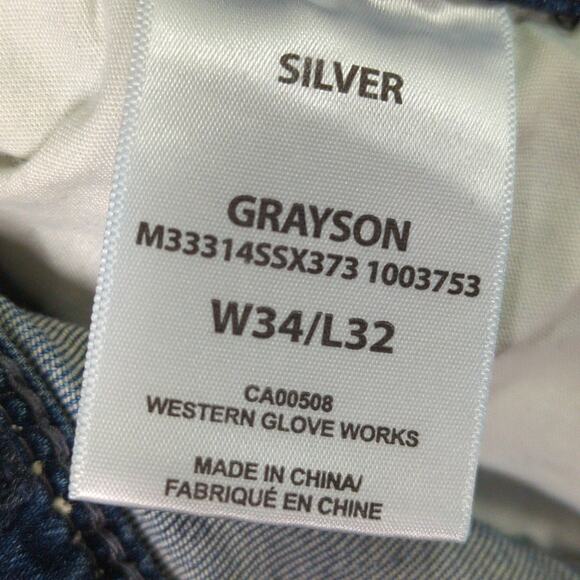 Silver Jeans Mens 34x32 Blue Grayson Relaxed Straight Stretch - Picture 2 of 12